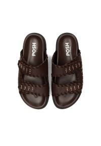 Bovenaanzicht POSH by Poelman NENA sandalen donkerbruin imitatieleer met studs en comfortabele pasvorm