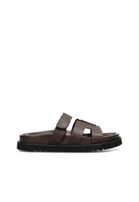Side view of the POSH by Poelman SCOTTIE women’s sandal in dark brown leather