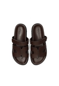 Top view of the dark brown leather SCOTTIE sandals
