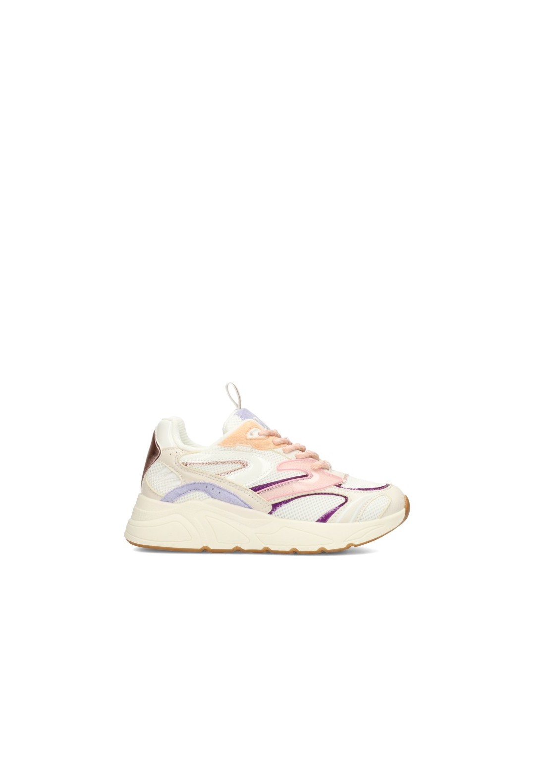 Zijkant van de POSH by Poelman FLOOR meisjes sneaker in wit met roze en pastel details – hoofdafbeelding