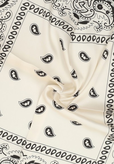 Detail of cream POSH by Poelman scarf with black paisley pattern