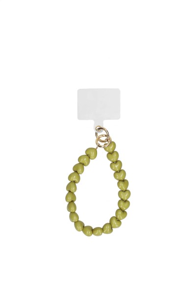 Olivgrüne Handy-Kordel mit Herz und Goldenen Details