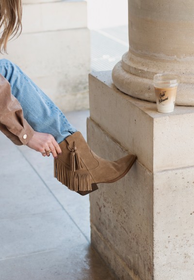 HABOOB Beth camel suede ankle boot with fringe detail