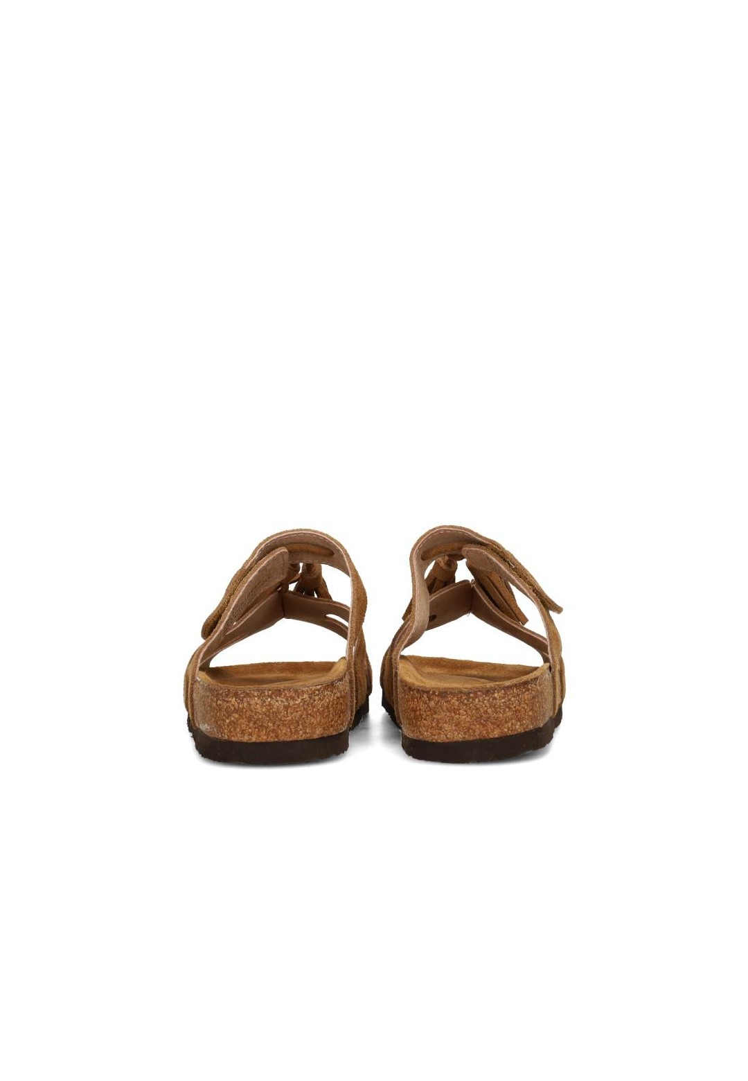 Minimal brown sandal with two straps – back view