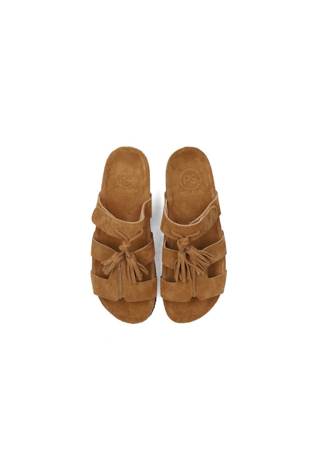 Top view of suede sandal with buckles and open toe