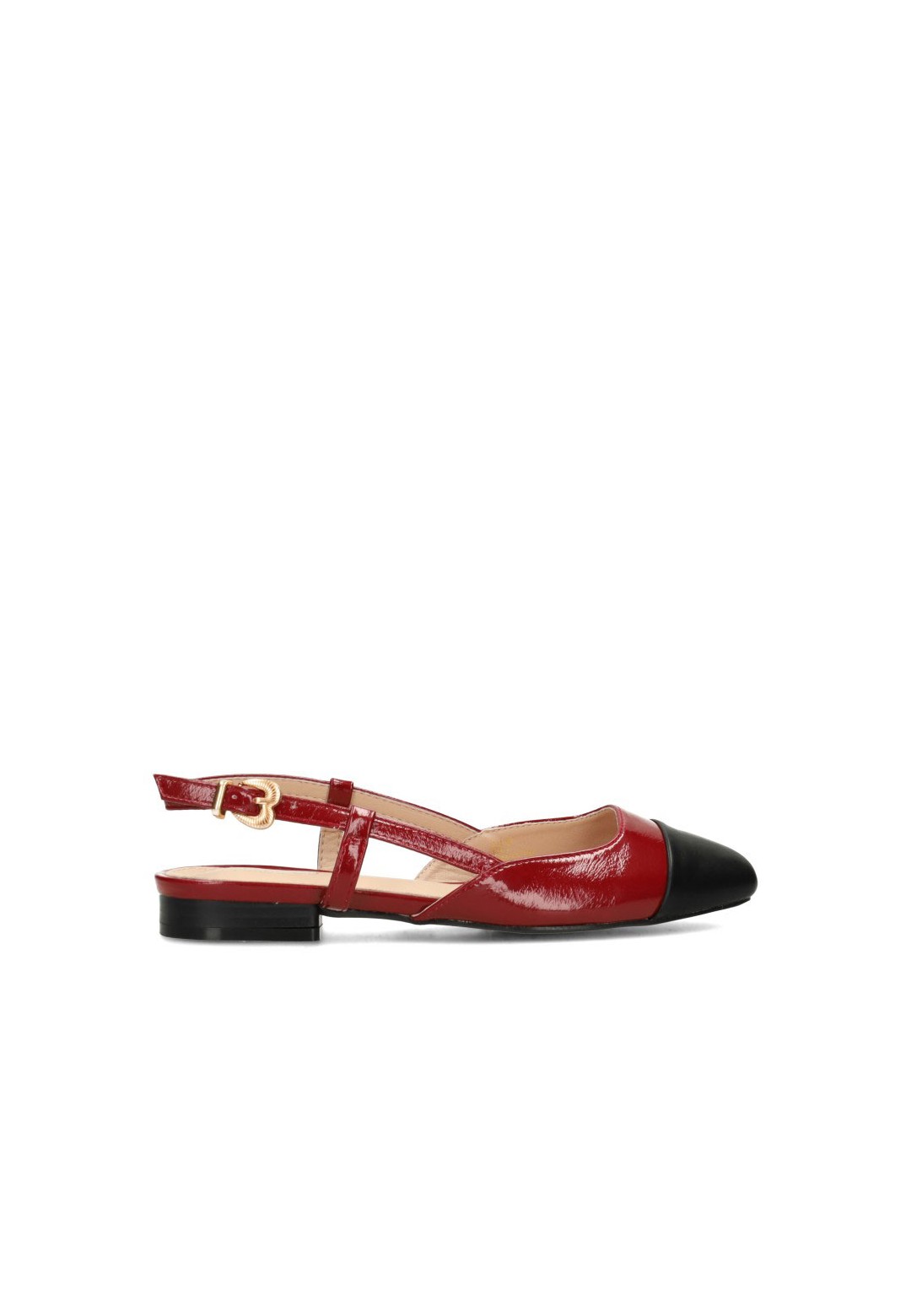 Haboob Bisou red slingback ballet flats with black toe cap, side view