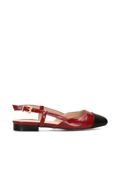 Haboob Bisou red slingback ballet flats with black toe cap, side view