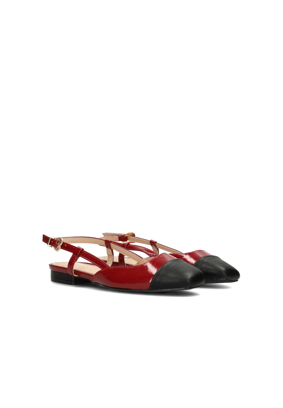 Haboob Bisou red ballerina flats with black toe, angled front view