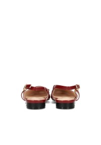 Haboob Bisou red ballerina flats with black toe, angled front view