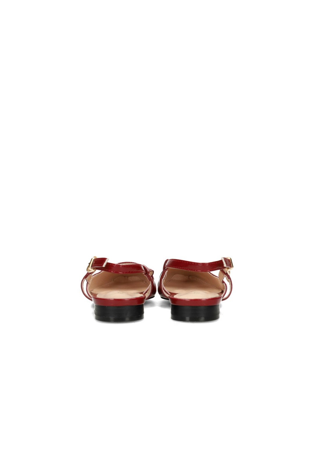 Haboob Bisou red ballerina flats with black toe, angled front view