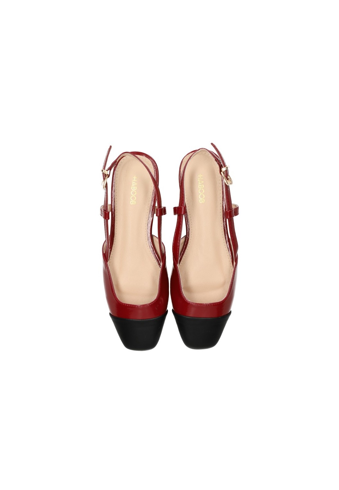 Haboob Bisou red ballerina flats with black toe cap, top view