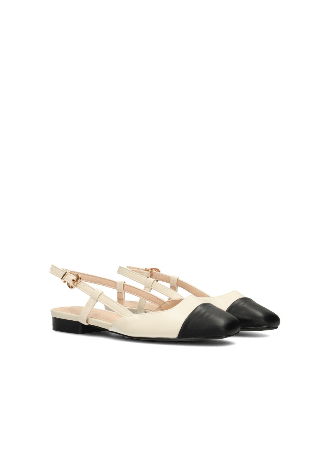 Haboob Bisou cream ballerina flats with black toe, angled front view