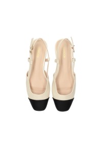 Haboob Bisou cream ballerina flats with black toe cap, top view