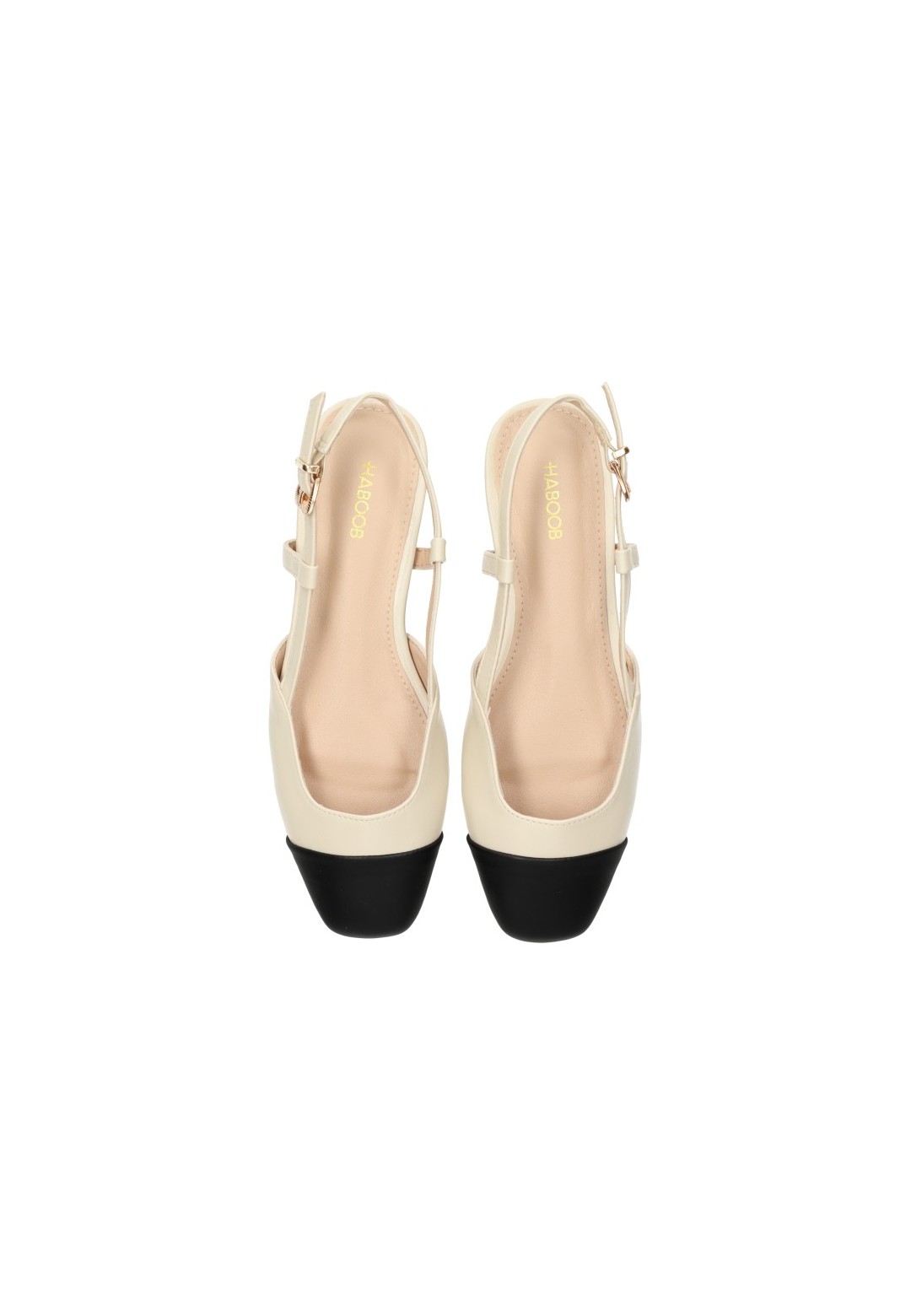 Haboob Bisou cream ballerina flats with black toe cap, top view