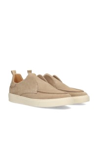 Poelman Ace men's taupe suede loafers – angled front view