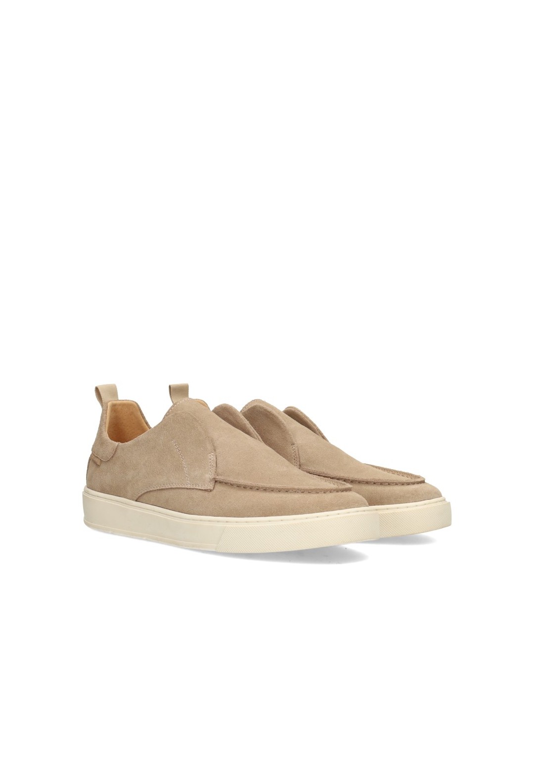 Poelman Ace men's taupe suede loafers – angled front view