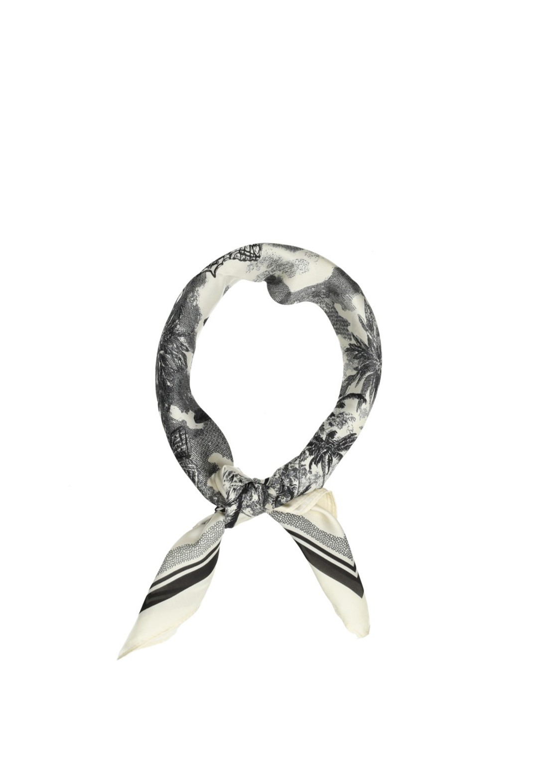 Scarf with jungle pattern tied in a knot