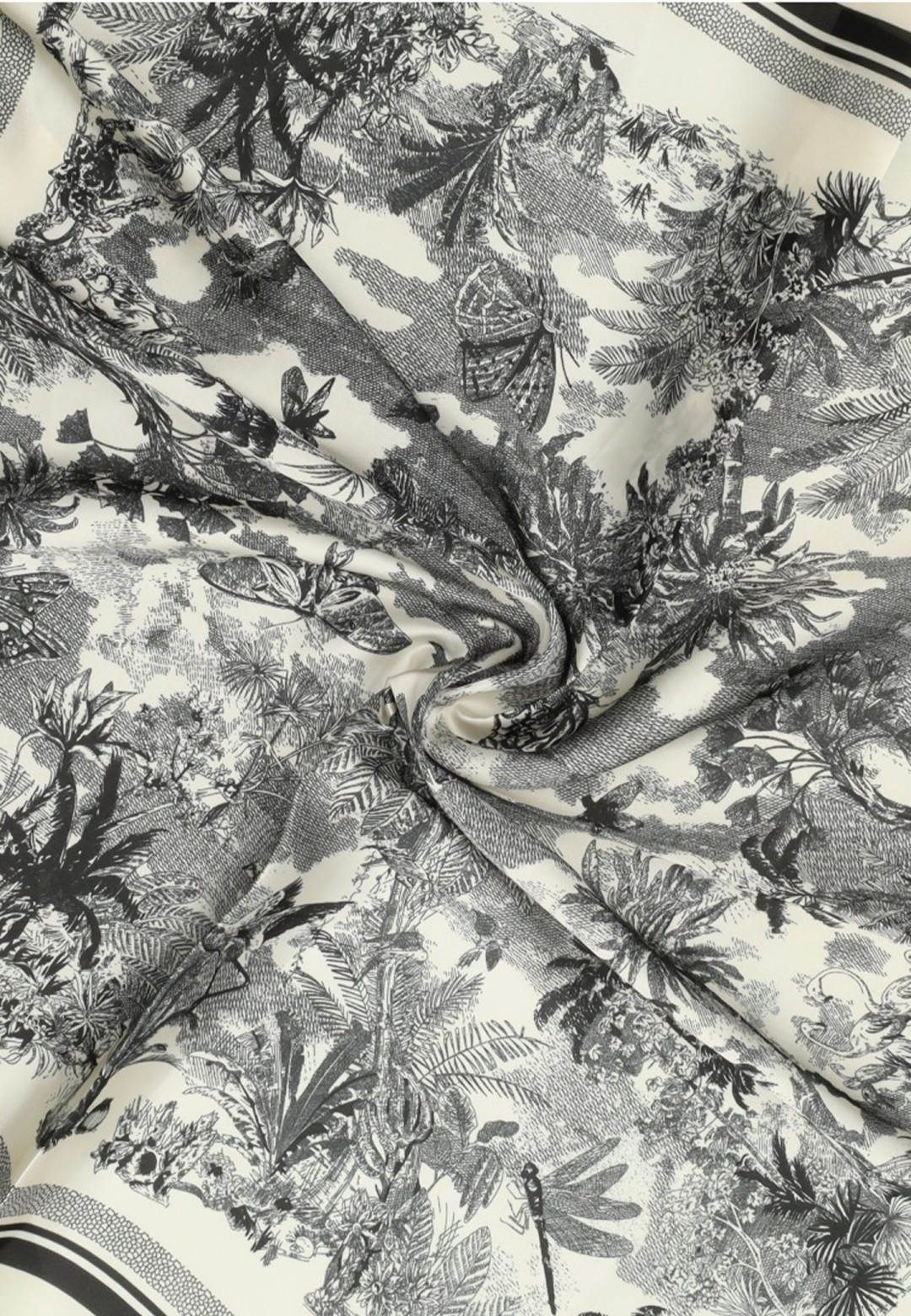 Close-up of a scarf with jungle pattern