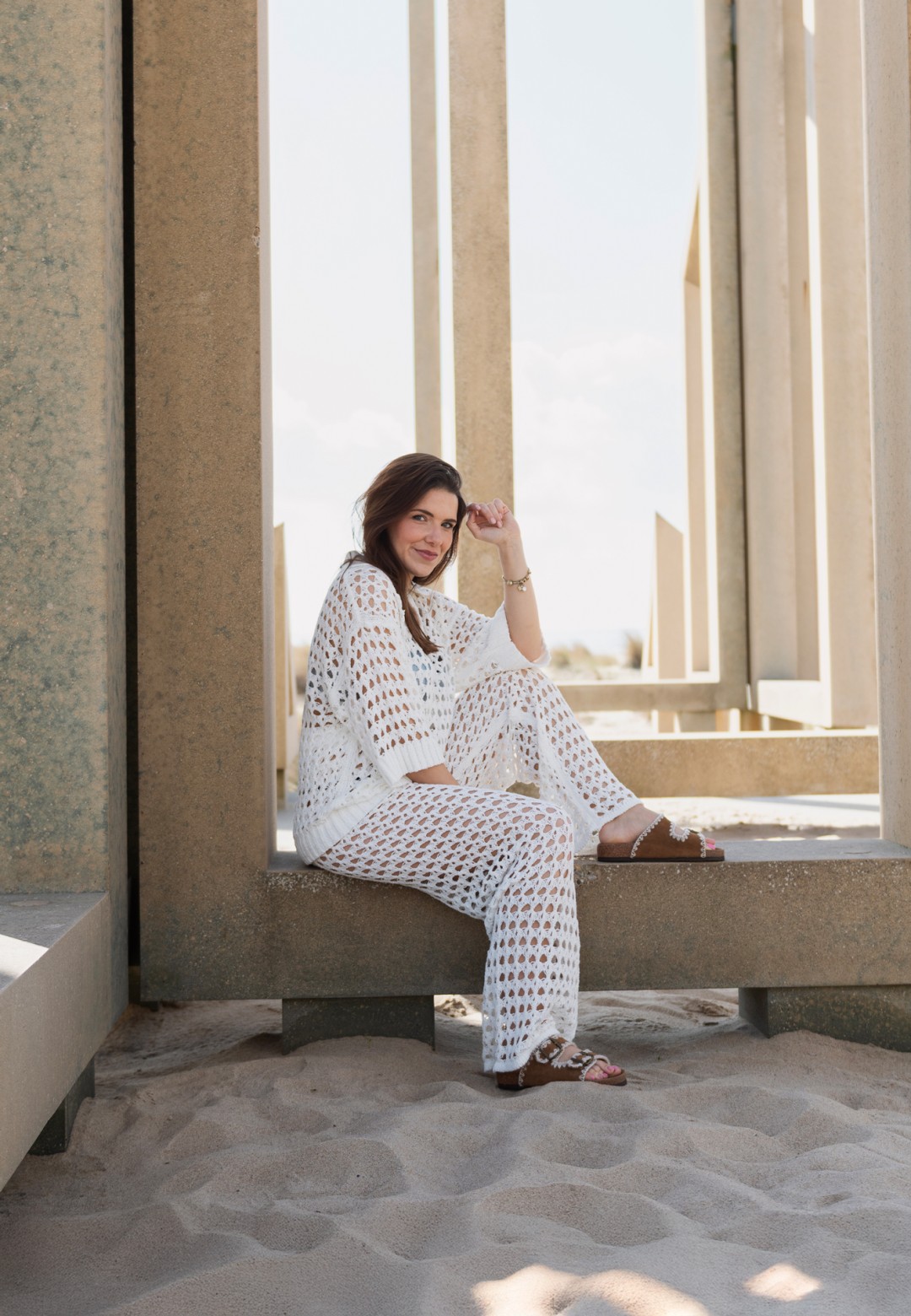 PS Poelman Monica sandals worn with a white outfit.