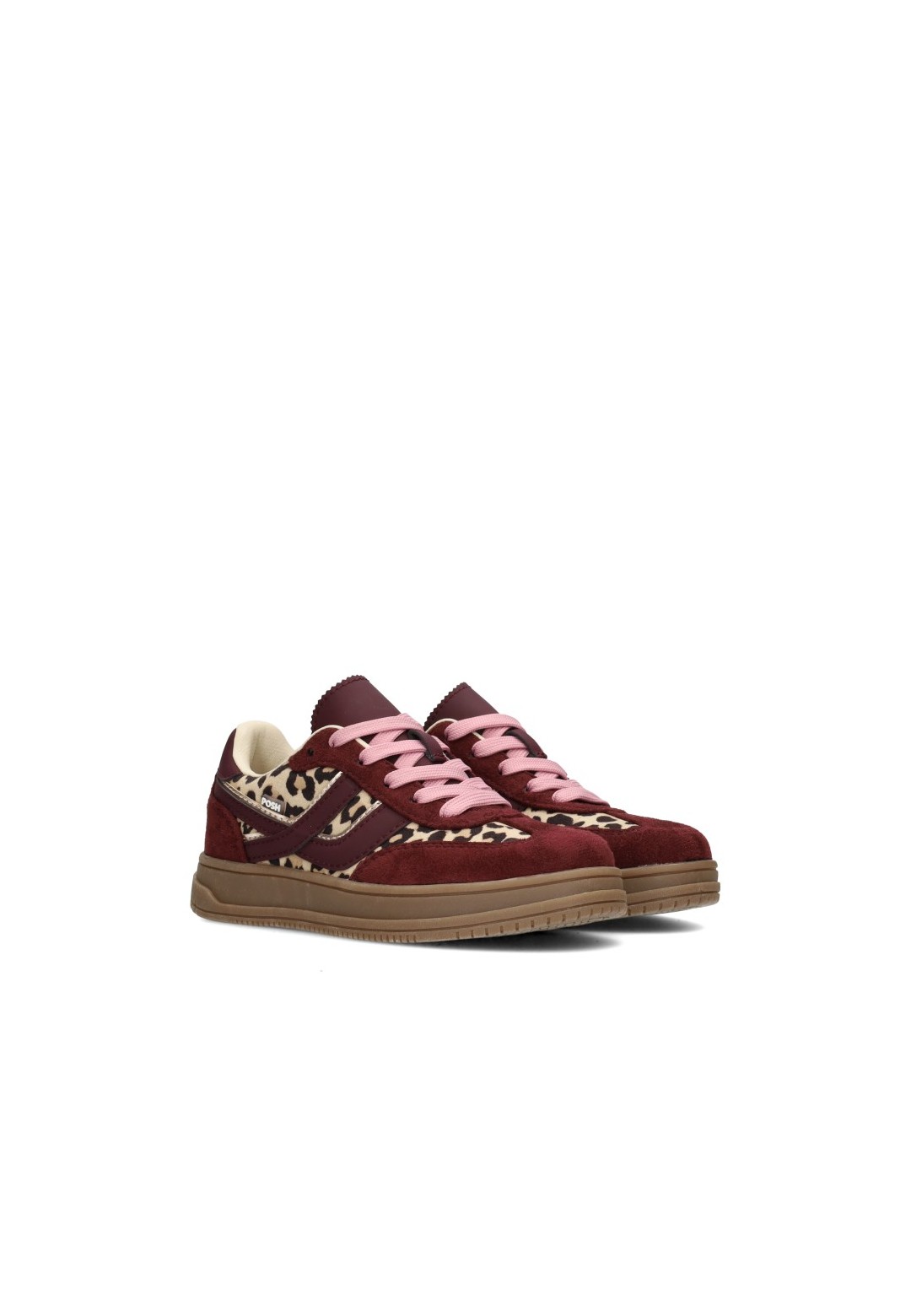POSH By Poelman Dayna girls' sneakers in burgundy with pink accents – angled front view