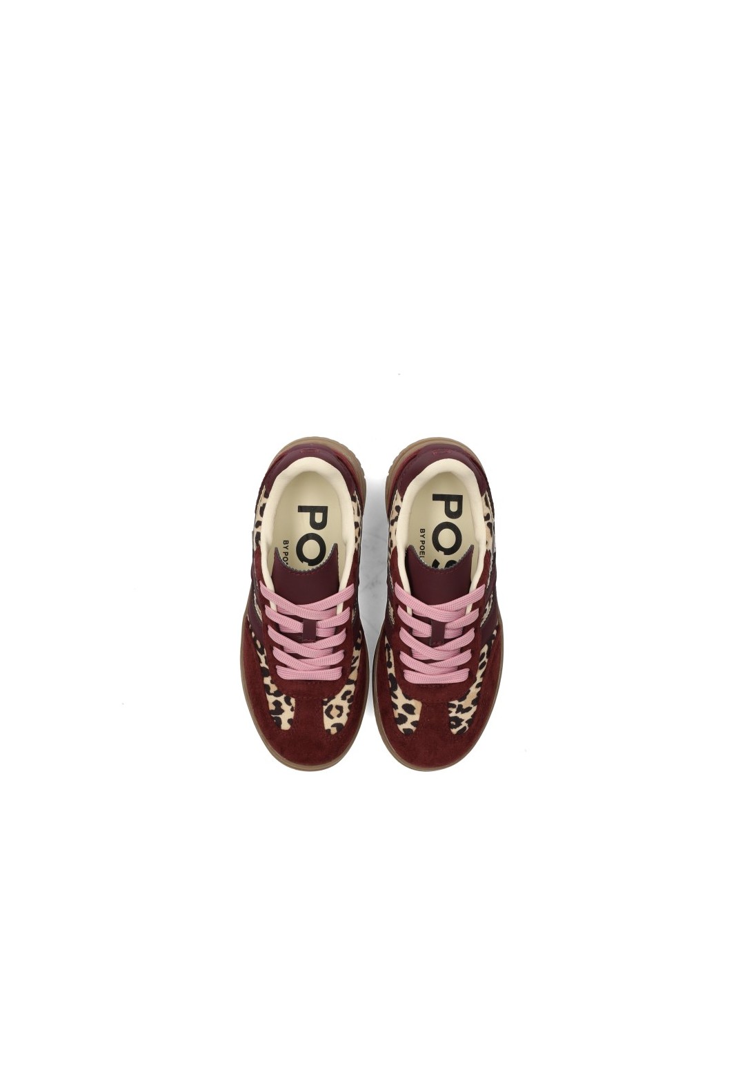 POSH By Poelman Dayna Mädchen Sneaker in Bordeaux mit rosafarbenen Akzenten – Draufsicht Paar