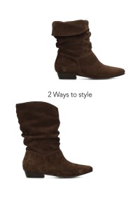 Dunkelbrauner Wildleder Dorien Stiefel von PS Poelman in zwei Styling-Varianten