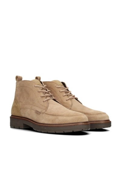 Poelman NICK beige suede lace-up sneakers for men – front angle view