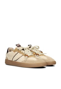 HABOOB Skye women's beige sneakers with gold accents – angled front view