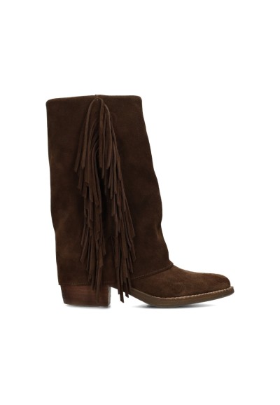 Poelman Elodie girls' brown suede boots with fringe – side view product