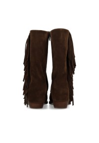Poelman Elodie brown suede boots with fringe – back view pair