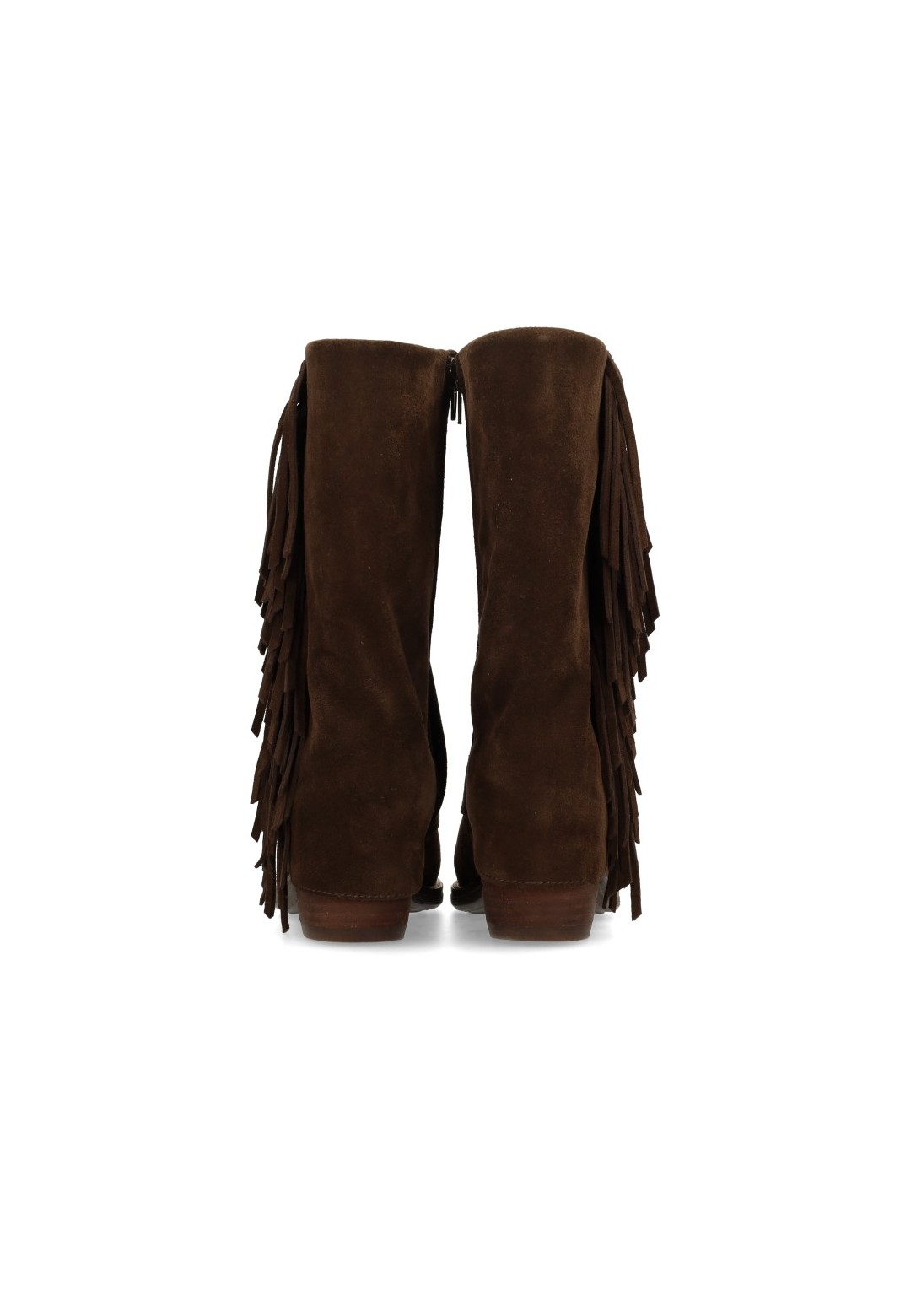 Poelman Elodie brown suede boots with fringe – back view pair
