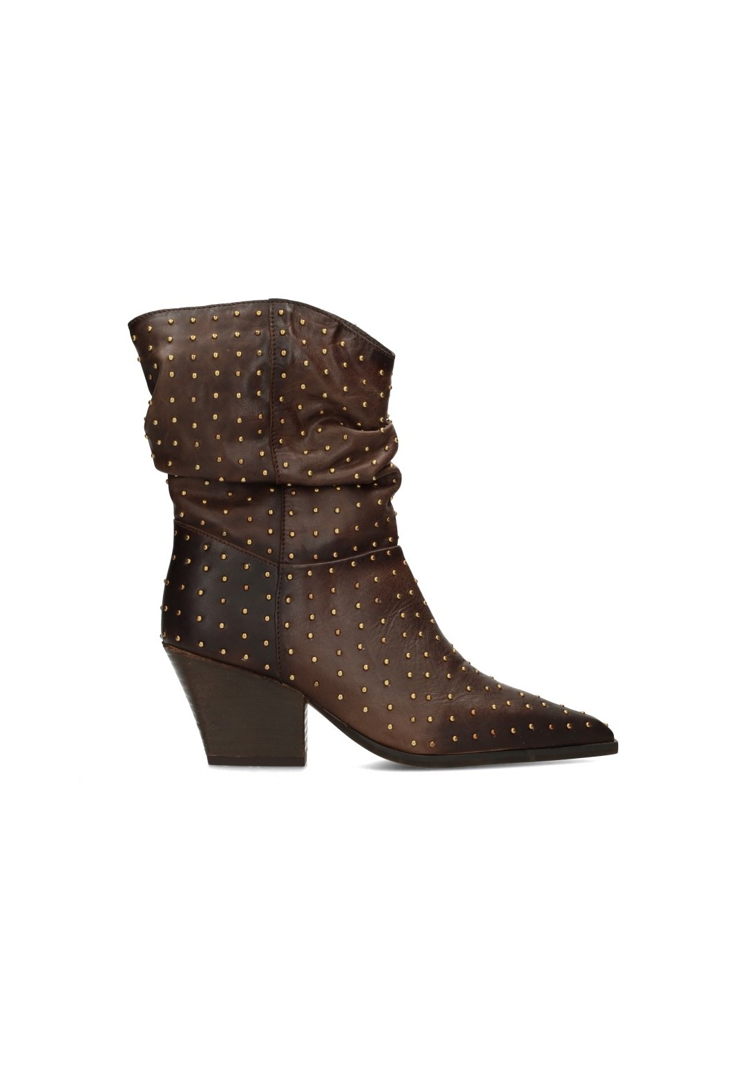 PS Poelman Dali dames laarzen donkerbruin met studs – zijaanzicht product