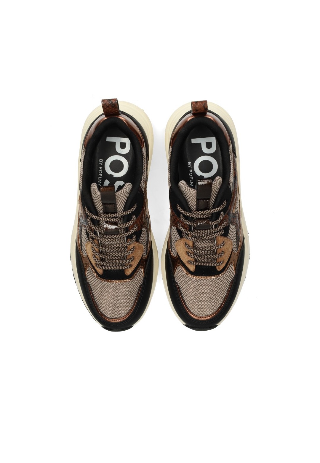 POSH By Poelman Kiki dames sneakers zwart beige – bovenaanzicht paar