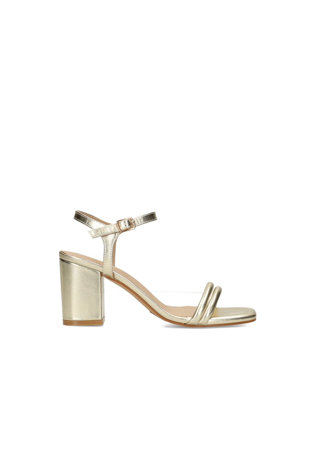 Zijaanzicht van de POSH by Poelman Laurie hak in metallic goud