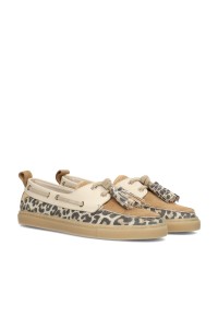 PS Poelman Silk Damen Loafer mit Animal-Print und Quasten – schräge Vorderansicht