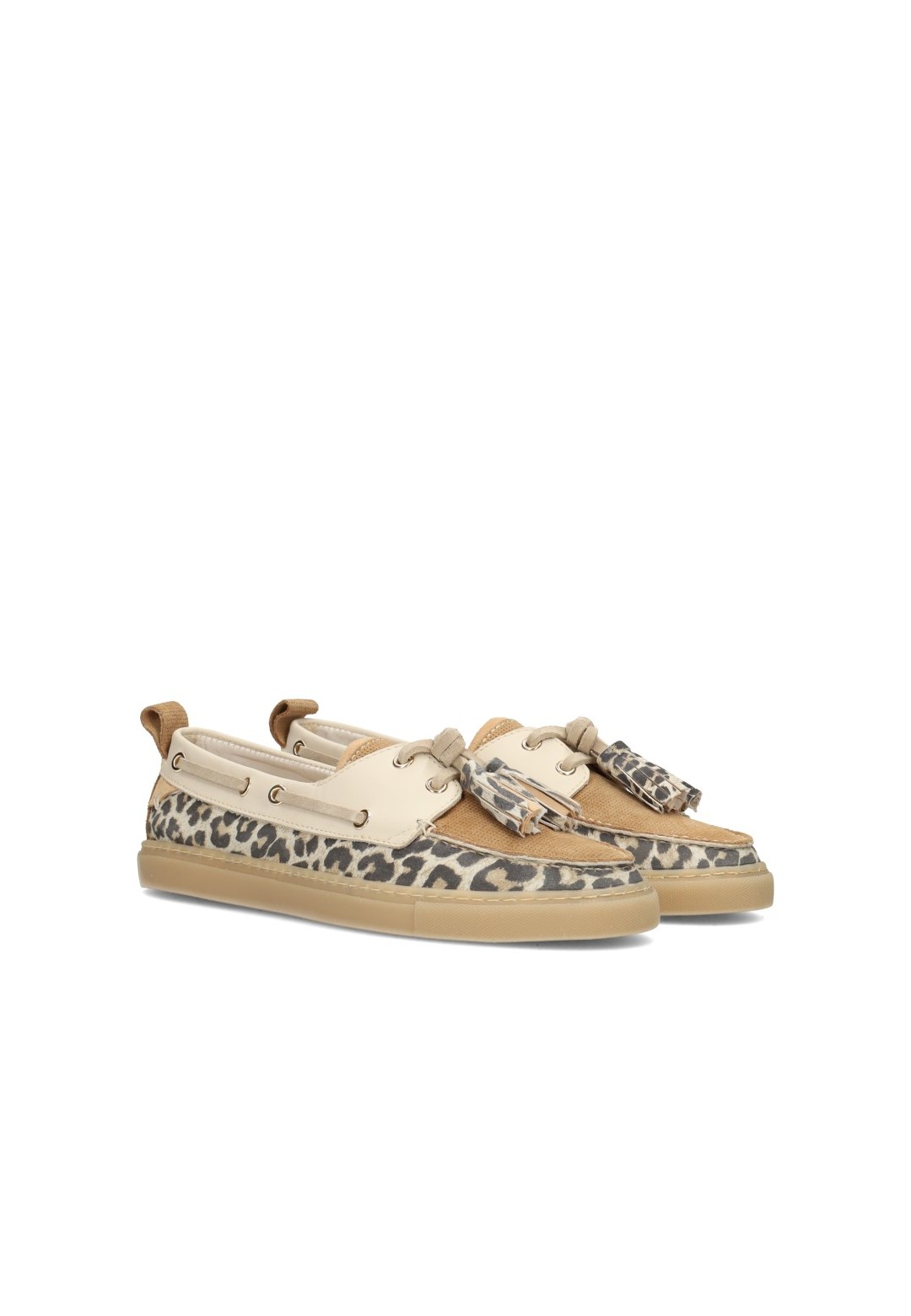 PS Poelman Silk Damen Loafer mit Animal-Print und Quasten – schräge Vorderansicht
