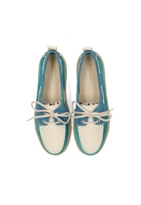 PS Poelman Silk Damen Loafer in Türkis und Off-White – Draufsicht Paar
