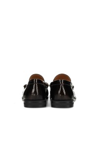 Achteraanzicht van de donkerbruine POSH by Poelman RHODE loafers van lakleer.