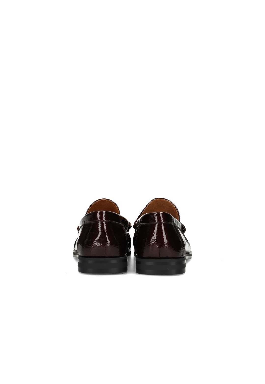 Achteraanzicht van de rode POSH by Poelman RHODE loafers van lakleer.