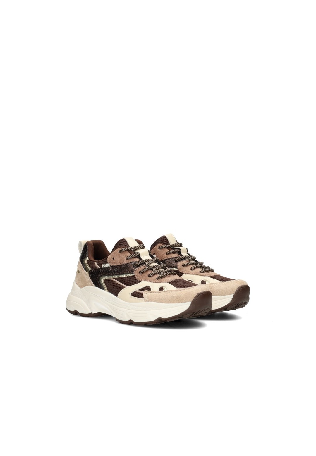 POSH By Poelman Ayoki girls' sneakers in beige, taupe and brown – angled front view