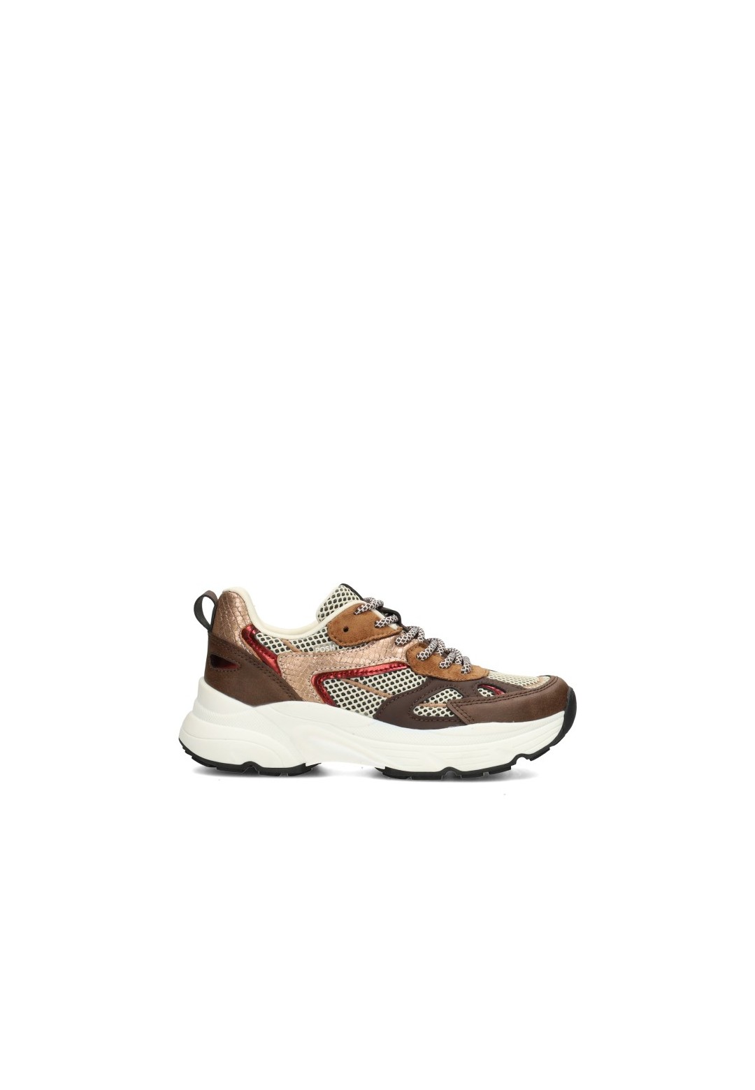 POSH By Poelman Ayoki girls' sneakers in white, cognac and brown – side view product