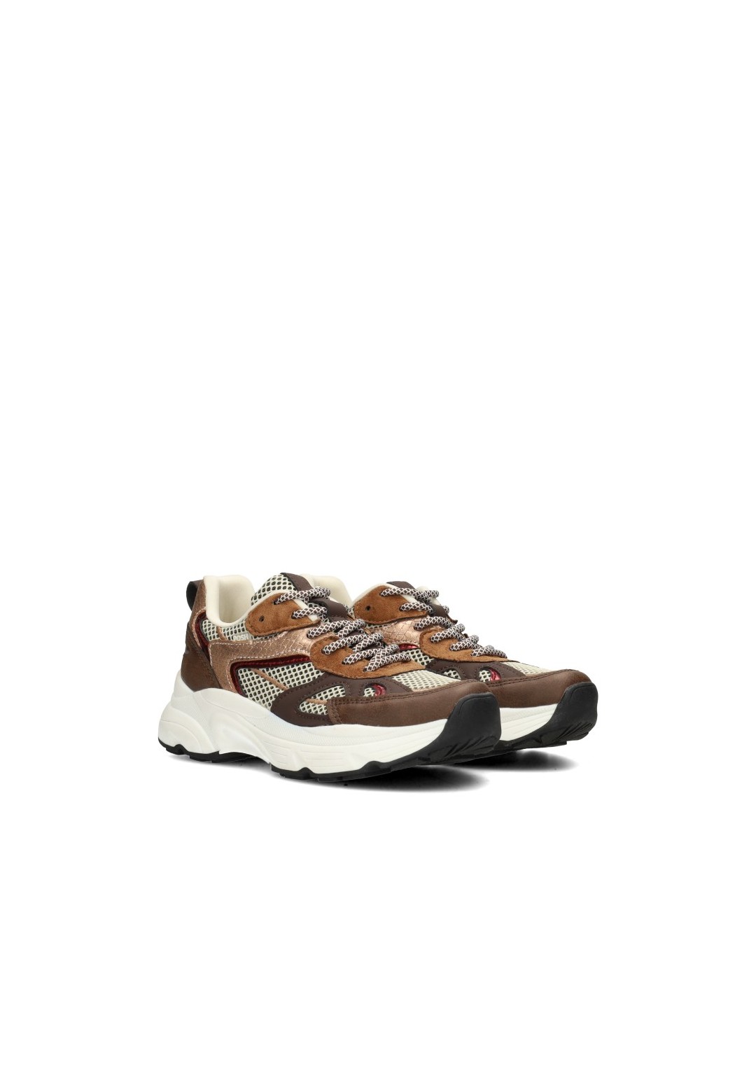 POSH By Poelman Ayoki girls' sneakers in white, cognac and brown – angled front view