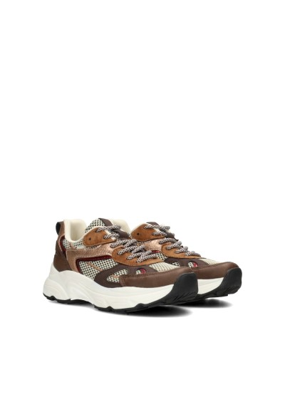 POSH By Poelman Ayoki girls' sneakers in white, cognac and brown – angled front view