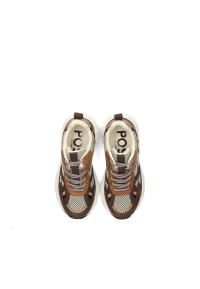 POSH By Poelman Ayoki girls' sneakers in white, cognac and brown – top view pair