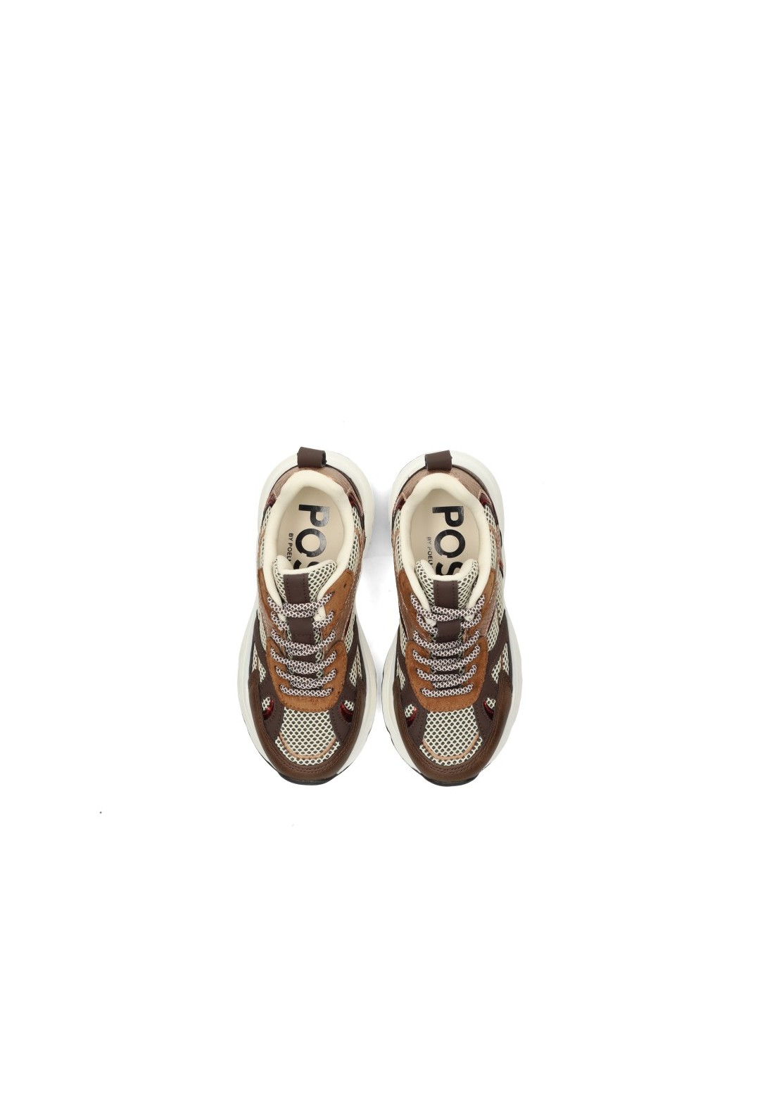 POSH By Poelman Ayoki girls' sneakers in white, cognac and brown – top view pair
