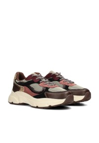 POSH By Poelman Angy Damen Sneaker bordeaux mit Animal-Print – schräge Vorderansicht