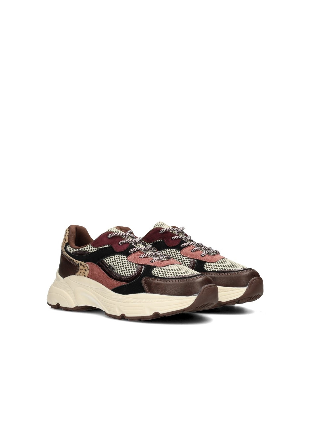 POSH By Poelman Angy dames sneakers bordeaux met dierenprint – schuin vooraanzicht