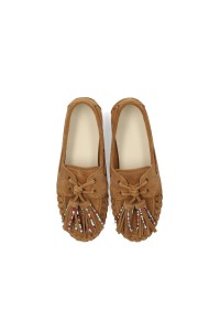 Bovenaanzicht van de Poelman IRIS dames loafers met franjes en kleurrijke kralendetails