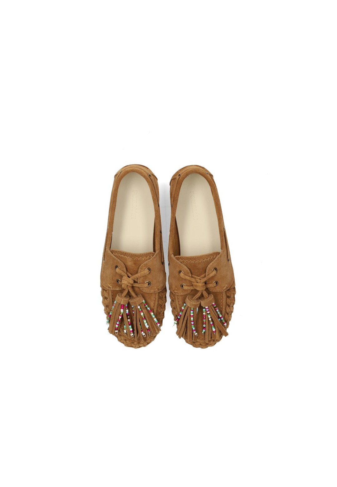 Bovenaanzicht van de Poelman IRIS dames loafers met franjes en kleurrijke kralendetails
