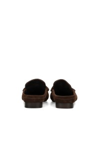 Achteraanzicht van de Poelman LOTTIE dames loafers van donkerbruin suède